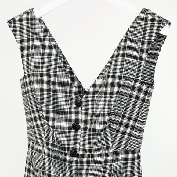 Veronica Beard Lark Black & White Plaid Cotton-Blend Sheath Midi Dress - Picture 4 of 11